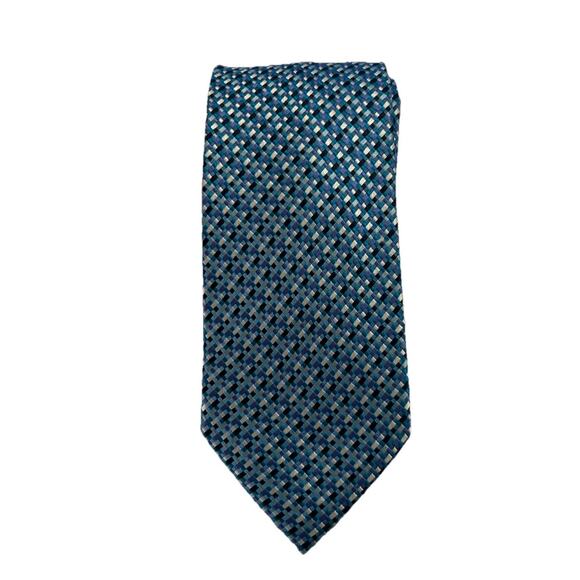 VTG. COUNTESS MARA Rich Blue White Geometric Checker Board Pattern‎ 3-1/2"x 60" - Picture 3 of 10